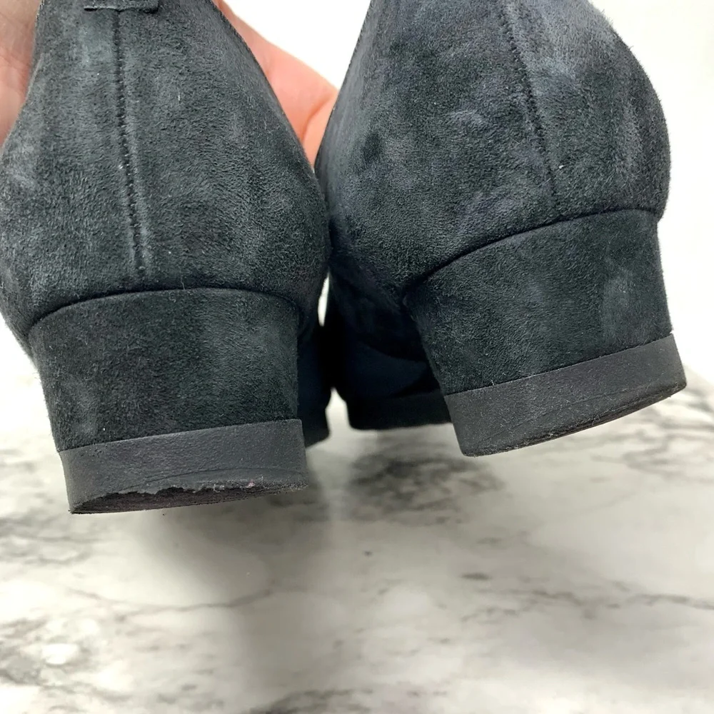 Gabor Classic Black Suede Slip-On Comfort Wedge Loafers 7.5 Preppy Sporty Chic